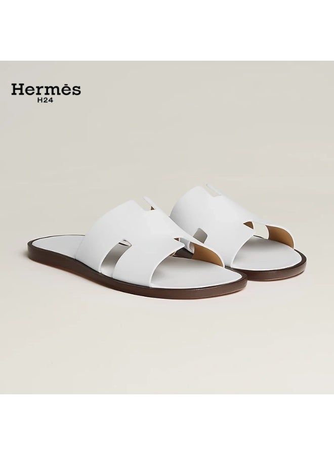 Hermes H24 صندل هيرميس H24 إزمير للرجال، صيفي، أبيض، بدون أربطة، مسطح، بمقدمة مستديرة - Image 1