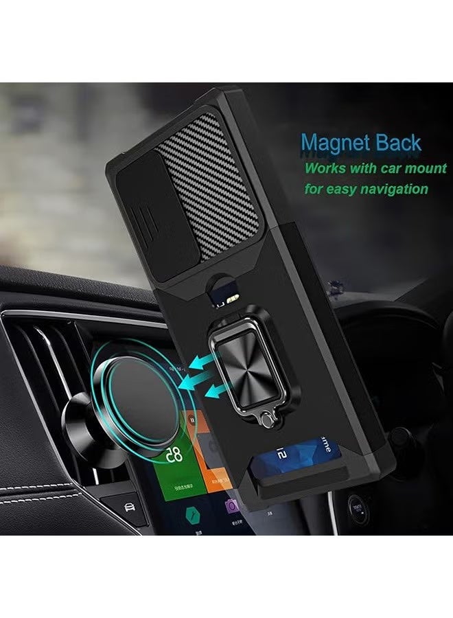 For Samsung Galaxy S24 Ultra Case with Card Holder, Galaxy S24 Ultra Case with Slide Camera Cover and 360° Rotate Ring Kickstand Magnetic car mount Phone Cover Case for Samsung Galaxy S24 Ultra（Black） - Image 5