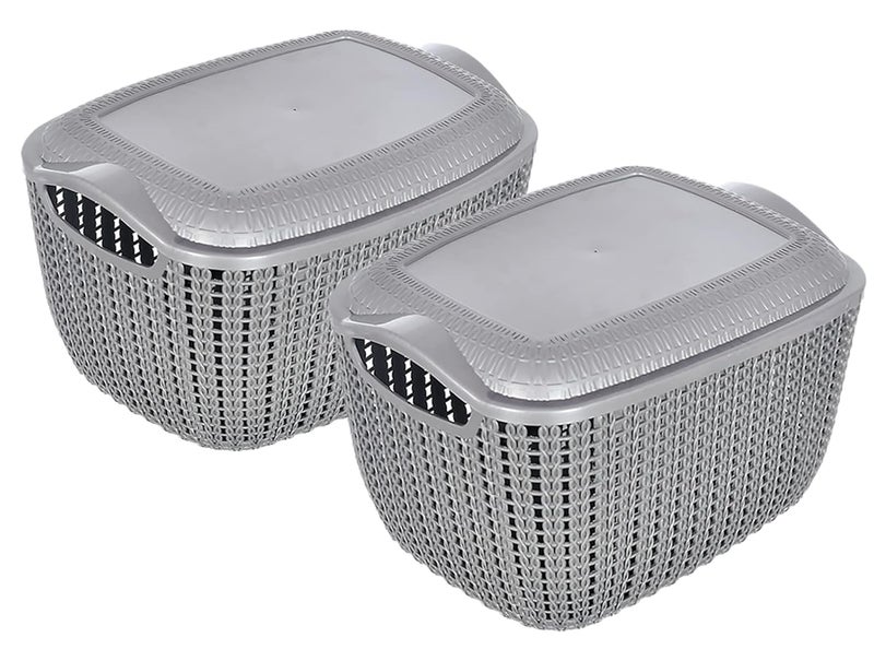 Kuber Industries Kuber Industries Multiuses Small M 25 Plastic BasketOrganizer With Lid Pack of 2 Grey 46KM029  - Image 1