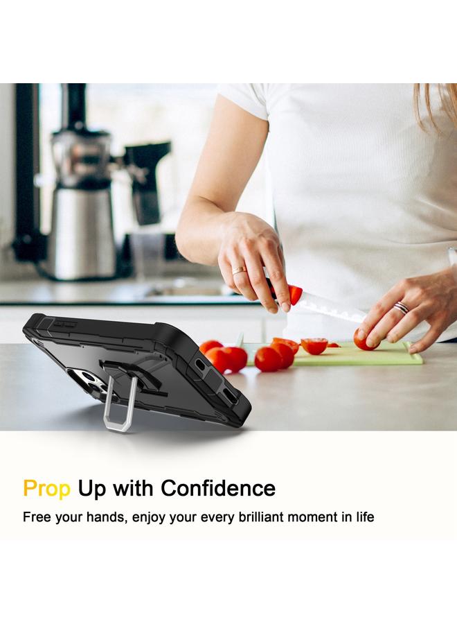 زبون جراب لهاتف iPhone 12 / 12 Pro PC + جراب واقٍ مطاطي مقاوم للصدمات بثلاث طبقات مع حامل دوار - Image 3