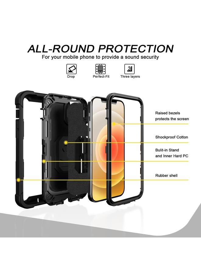 زبون جراب لهاتف iPhone 12 / 12 Pro PC + جراب واقٍ مطاطي مقاوم للصدمات بثلاث طبقات مع حامل دوار - Image 2