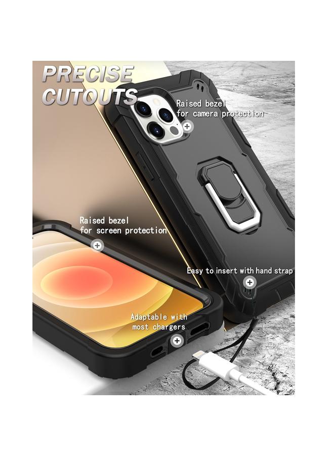 زبون جراب لهاتف iPhone 12 / 12 Pro PC + جراب واقٍ مطاطي مقاوم للصدمات بثلاث طبقات مع حامل دوار - Image 5