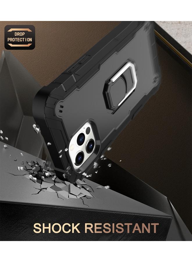 زبون جراب لهاتف iPhone 12 / 12 Pro PC + جراب واقٍ مطاطي مقاوم للصدمات بثلاث طبقات مع حامل دوار - Image 4