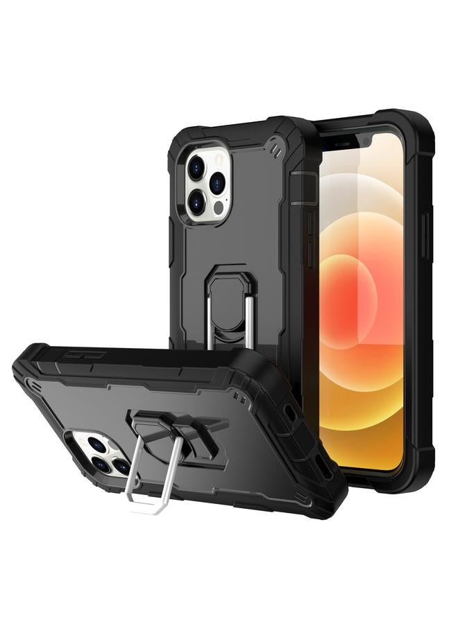زبون جراب لهاتف iPhone 12 / 12 Pro PC + جراب واقٍ مطاطي مقاوم للصدمات بثلاث طبقات مع حامل دوار - Image 1
