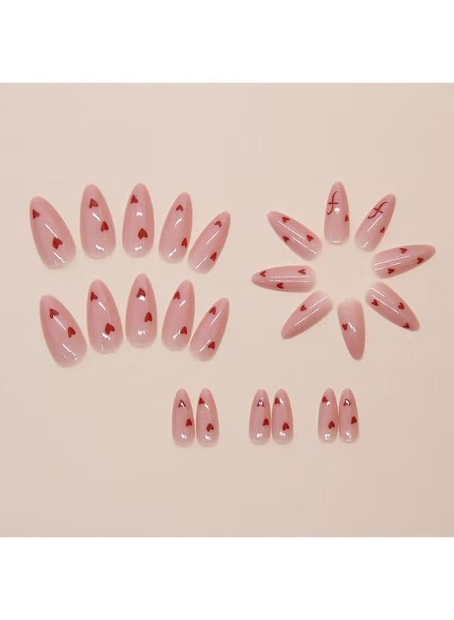24 Pcs Lovely Heart Press on Nails Short Medium Fake Nails with Glue Nude Pink False Nails Almond Shape Nails Reusable Stick on Nails Full Cover Artificial Nails for Women Nail Art - Image 5