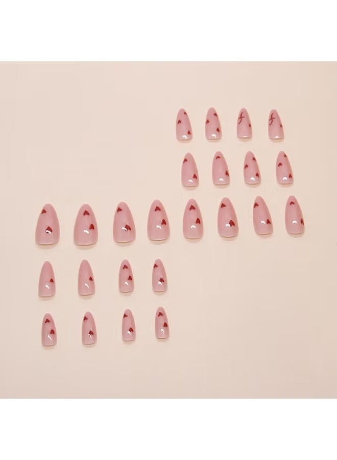 24 Pcs Lovely Heart Press on Nails Short Medium Fake Nails with Glue Nude Pink False Nails Almond Shape Nails Reusable Stick on Nails Full Cover Artificial Nails for Women Nail Art - Image 3