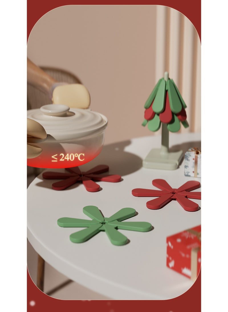 هومستر 【سادة حرارية على شكل شجرة】 سادة طاولة مقاومة للحرارة سادة فناجين قابلة للطي | مادة ABS وسليكون | 3 قطع (2 أحمر + 1 أخضر) | سمك 6.5 مم لكل قطعة | قاعدة مضادة للانزلاق | عملية وجميلة | أساسية للمطبخ - Image 3