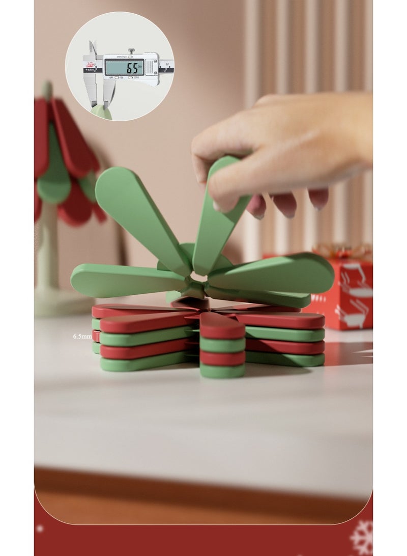 هومستر 【سادة حرارية على شكل شجرة】 سادة طاولة مقاومة للحرارة سادة فناجين قابلة للطي | مادة ABS وسليكون | 3 قطع (2 أحمر + 1 أخضر) | سمك 6.5 مم لكل قطعة | قاعدة مضادة للانزلاق | عملية وجميلة | أساسية للمطبخ - Image 4