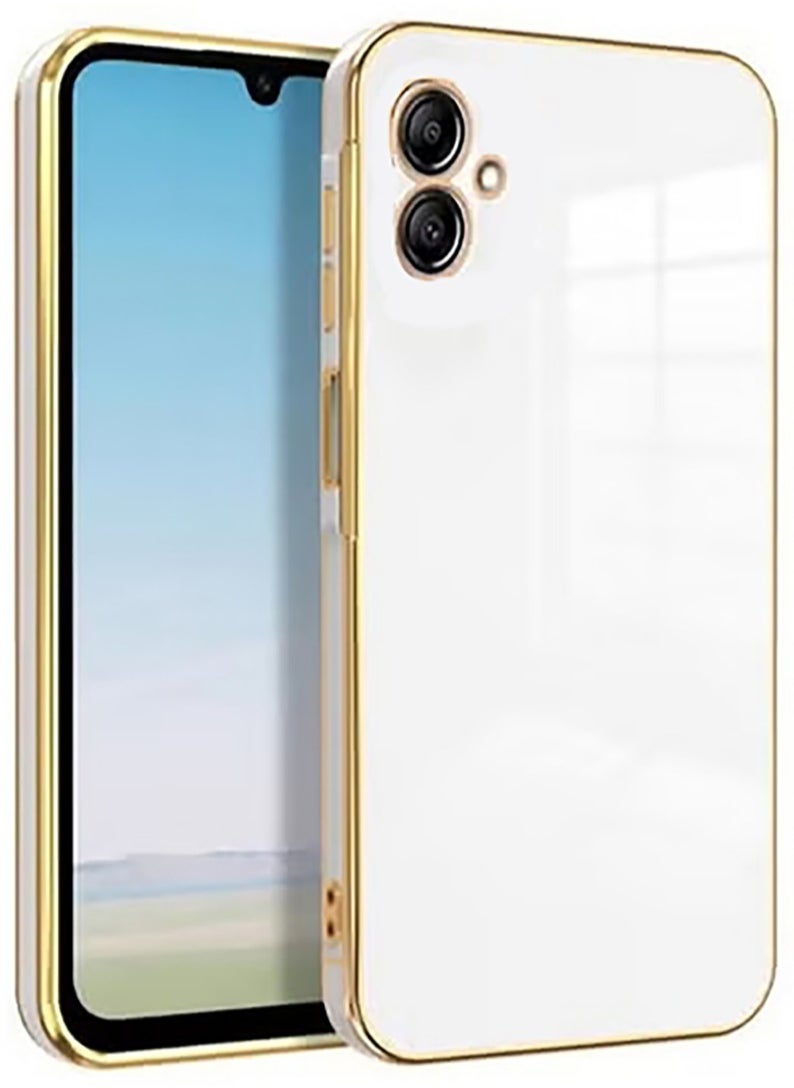 Compatible with Samsung Galaxy A06 cover, smooth veneer gold plated chrome, white Thin and smooth shock-proof full protectionSamsung Galaxy A06 case（white）