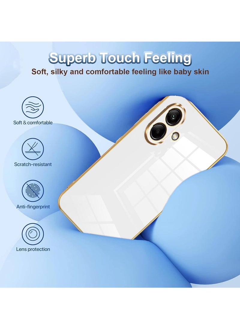 Compatible with Samsung Galaxy A06 cover, smooth veneer gold plated chrome, white Thin and smooth shock-proof full protectionSamsung Galaxy A06 case（white）