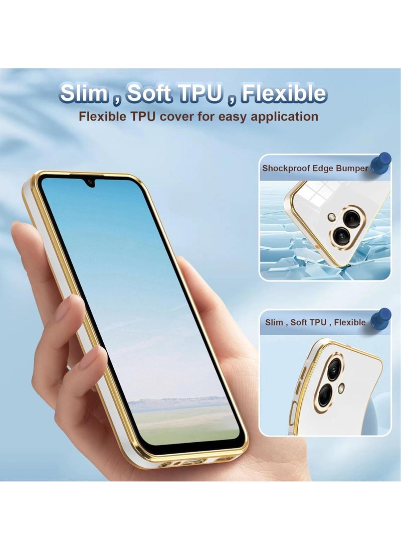 Compatible with Samsung Galaxy A06 cover, smooth veneer gold plated chrome, white Thin and smooth shock-proof full protectionSamsung Galaxy A06 case（white）