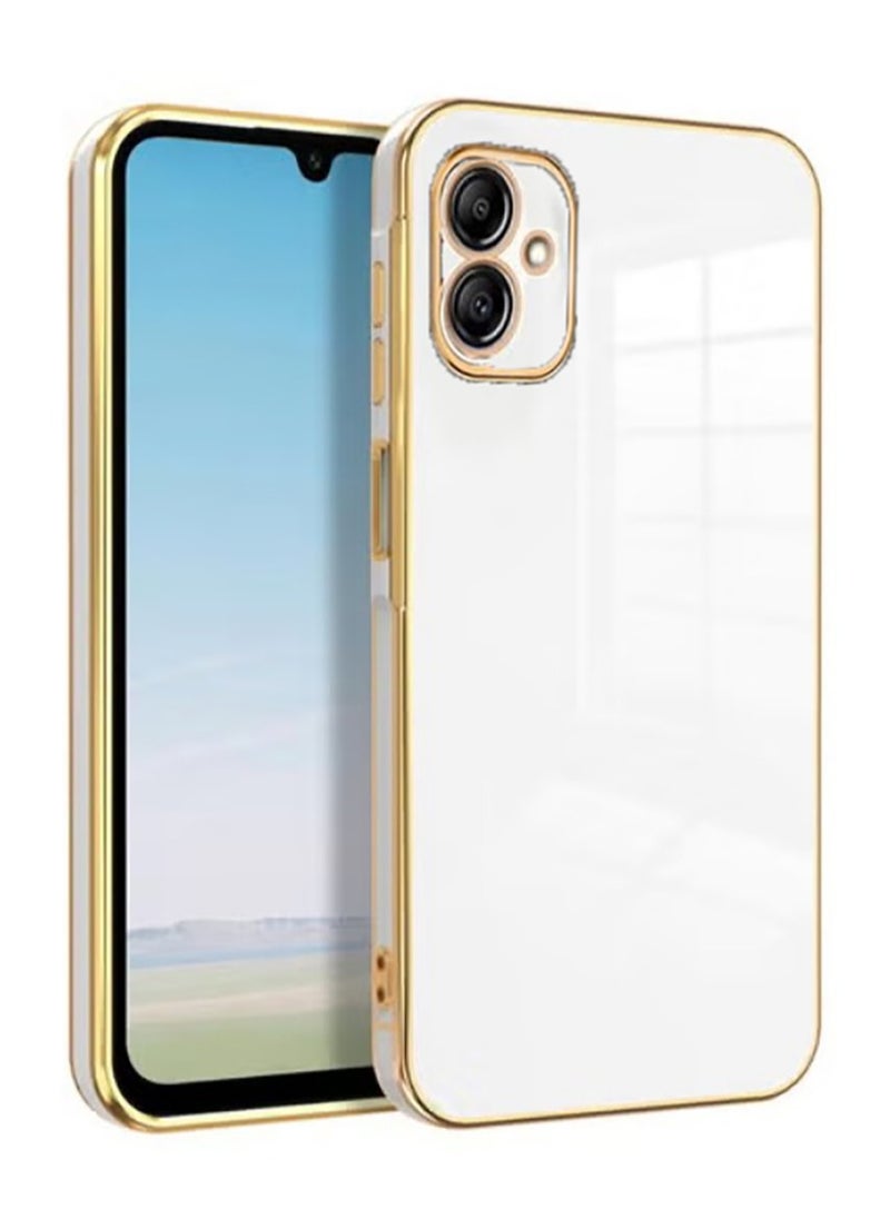 Compatible with Samsung Galaxy A06 cover, smooth veneer gold plated chrome, white Thin and smooth shock-proof full protectionSamsung Galaxy A06 case（white）