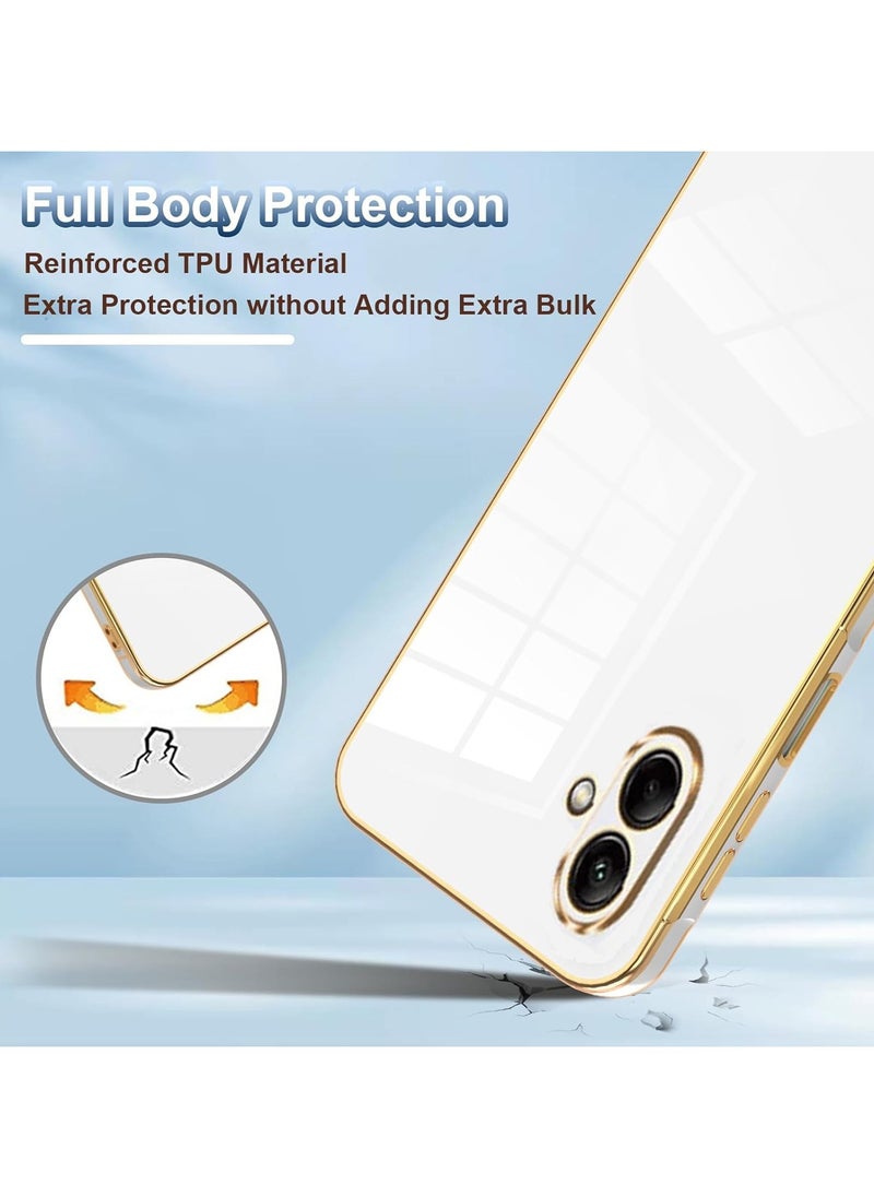 Compatible with Samsung Galaxy A06 cover, smooth veneer gold plated chrome, white Thin and smooth shock-proof full protectionSamsung Galaxy A06 case（white）