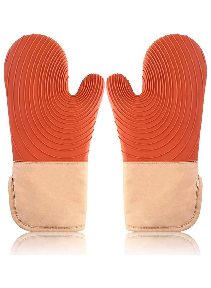 2 Pack Insulated High Temperature Thickened Silicone Oven Mitts Orange Thickened Silicone Heat Resistant Baking Gloves Kitchen Utensils  - Image 1