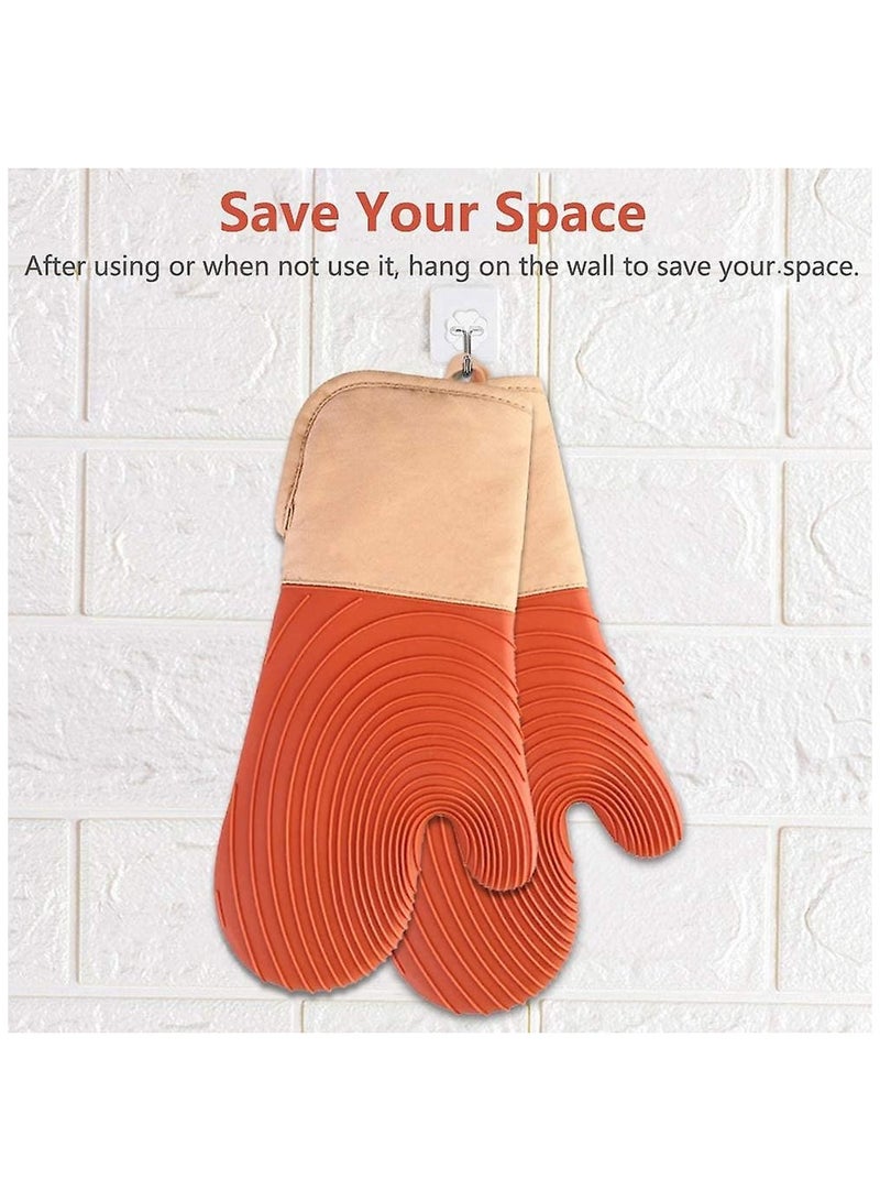 2 Pack Insulated High Temperature Thickened Silicone Oven Mitts Orange Thickened Silicone Heat Resistant Baking Gloves Kitchen Utensils  - Image 2
