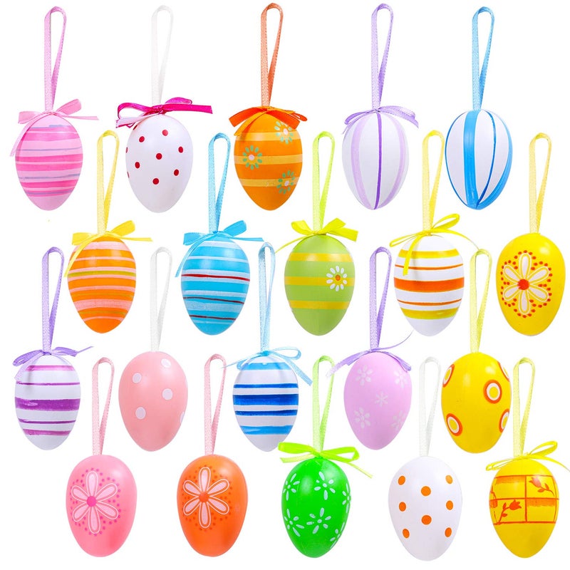 Elcoho 20 Pieces Colorful Plastic Easter Eggs Hanging Ornaments - Image 1