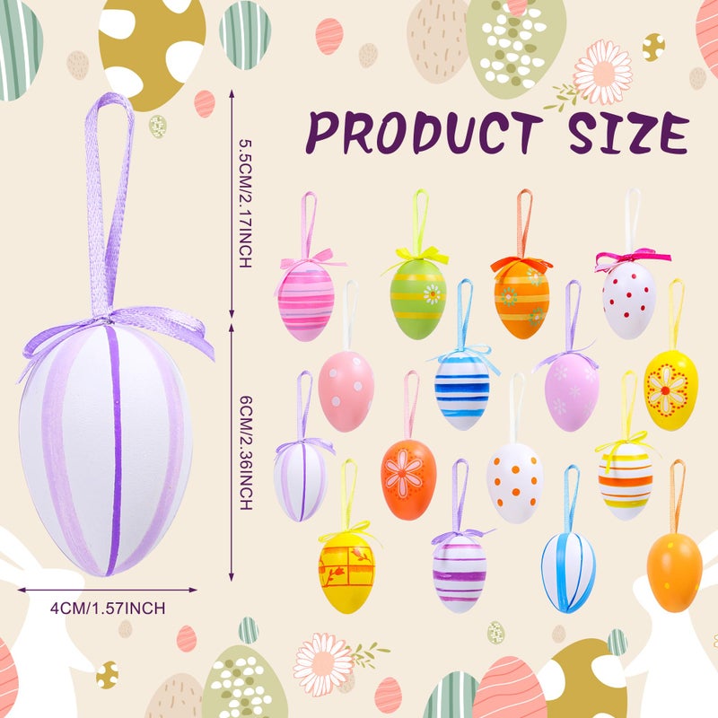 Elcoho 20 Pieces Colorful Plastic Easter Eggs Hanging Ornaments - Image 2