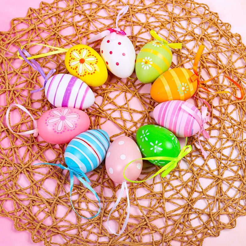 Elcoho 20 Pieces Colorful Plastic Easter Eggs Hanging Ornaments - Image 3