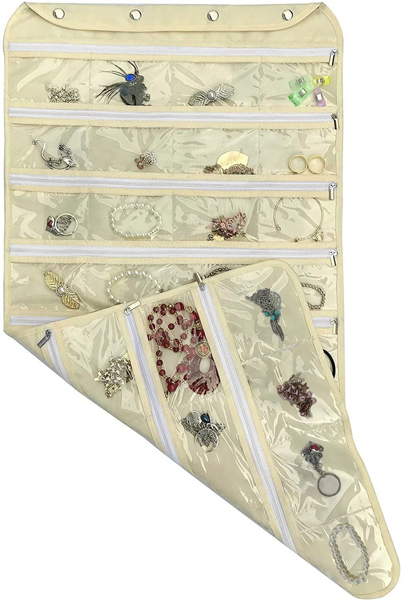 BB Brotrade Hanging Jewelry OrganizerDouble Sided Jewelry Storage Organizer80 Zipper Clear PVC Pockets for Holding Necklaces Bracelets Rings Earrings