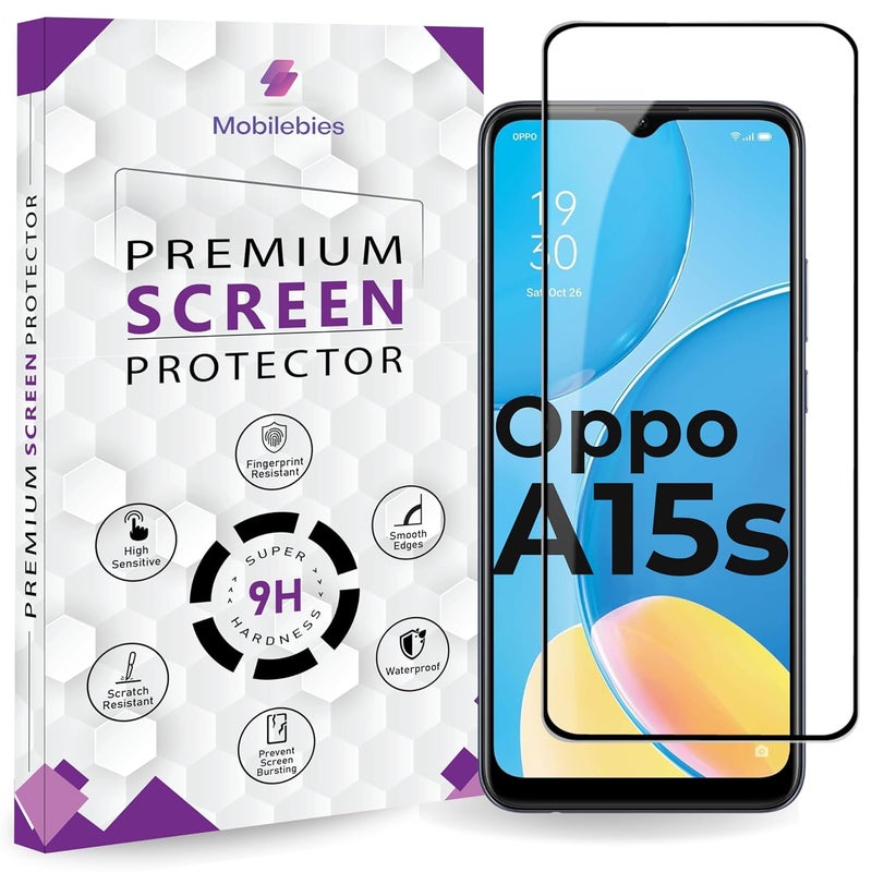 Mobilebies Premium Tempered Glass Screen Protector Guard For Oppo A15s (6.52 Inch, Pack of 1) | Edge to Edge Coverage With Easy to installation kit - Image 1