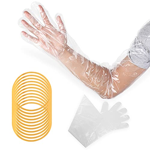 Lauwell 50 Pcs Disposable Dressing Gutting Gloves 35 Inch Shoulder Length Field Dressing Gloves Veterinary Insemination Glove (White) - Image 1