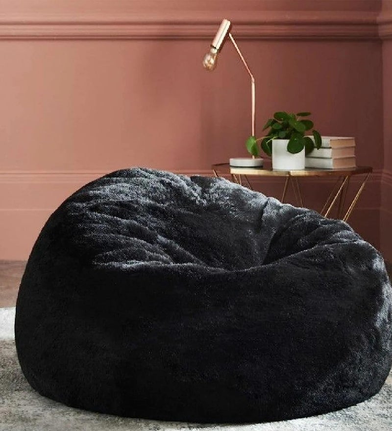 Deeku Art Bean Bag Without Beans XXXL for Adults Soft and Premium Faux Fur beanbag Black Color Designer Black Furry Bean Bag XXXL - Image 1