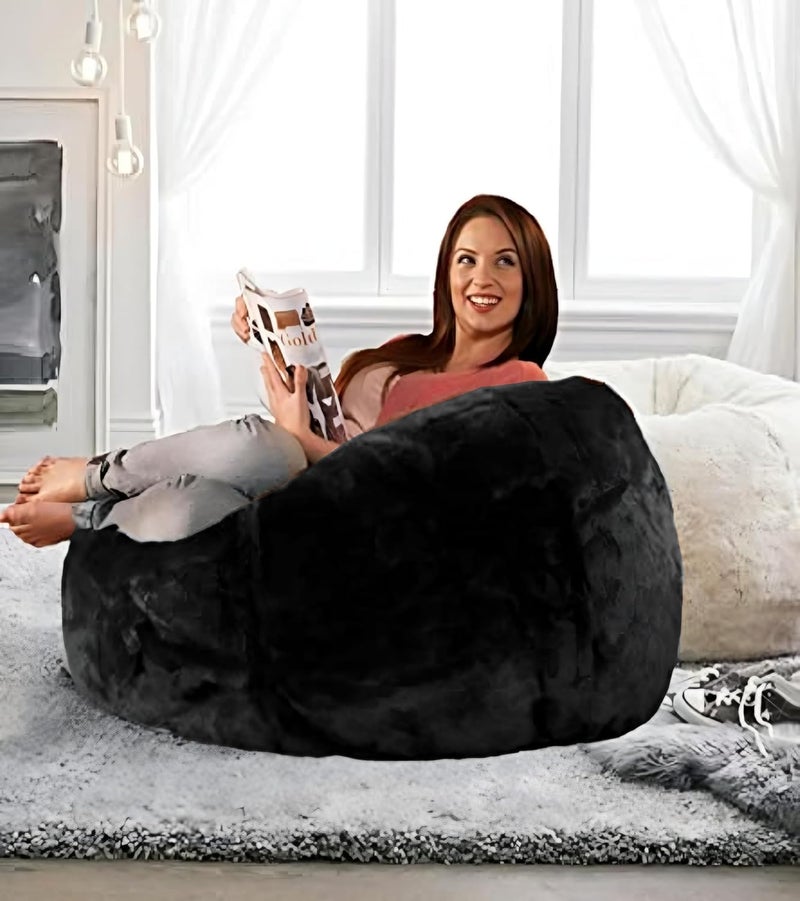 Deeku Art Bean Bag Without Beans XXXL for Adults Soft and Premium Faux Fur beanbag Black Color Designer Black Furry Bean Bag XXXL - Image 3