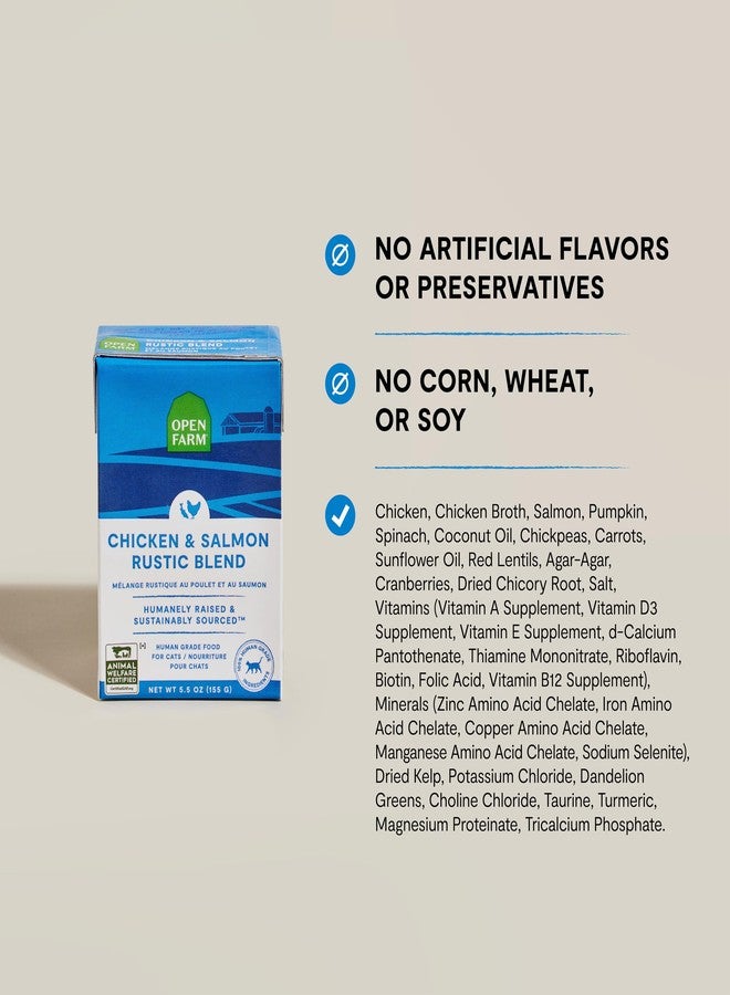 Open Farm طعام القطط الرطب من أوبن فارم روستيك بلند، مزيج كامل ومتوازن بمكونات صالحة للاستهلاك البشري، ولحوم من حيوانات تربى بطريقة إنسانية، وخضراوات غير معدلة وراثيًا ومرق عظام، وصفة دجاج وسمك سلمون، عبوات 5.5 أونصة (كرتونة من 12 عبوة) - Image 2