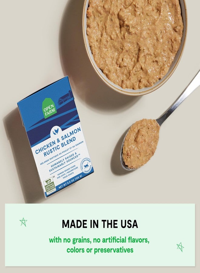 Open Farm طعام القطط الرطب من أوبن فارم روستيك بلند، مزيج كامل ومتوازن بمكونات صالحة للاستهلاك البشري، ولحوم من حيوانات تربى بطريقة إنسانية، وخضراوات غير معدلة وراثيًا ومرق عظام، وصفة دجاج وسمك سلمون، عبوات 5.5 أونصة (كرتونة من 12 عبوة) - Image 4