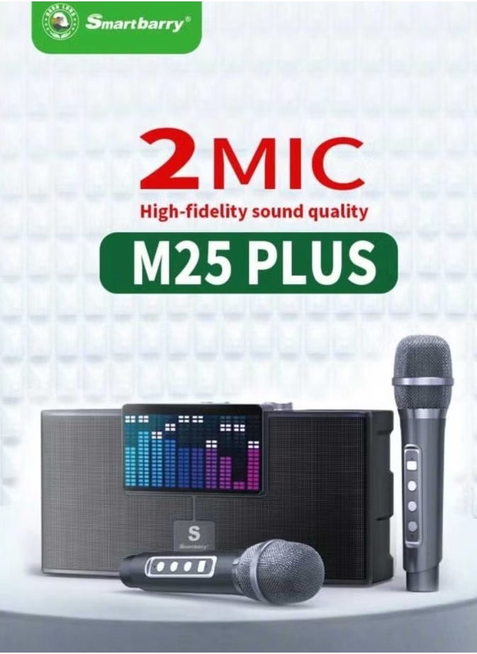 Smart Berry M25 Plus Portable Bluetooth Speaker with 2 Wireless Microphones, LED Karaoke Machine for Adults & Kids, Rechargeable Speaker System, Colorful Lights, Bluetooth Compatibility for Home & Party Use, Compact High-Performance Speaker for Sing-Alongs & Events - Image 1
