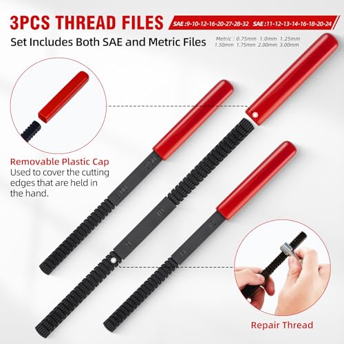 AKM 61Pcs Thread Restorer Kit, Rethread Repair Tool, UNC UNF & MetricThread Chaser Set with Thread Pitch Gauge - Image 3