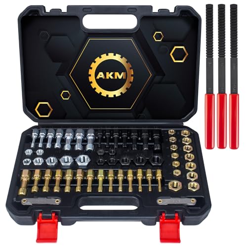 AKM 61Pcs Thread Restorer Kit, Rethread Repair Tool, UNC UNF & MetricThread Chaser Set with Thread Pitch Gauge - Image 1