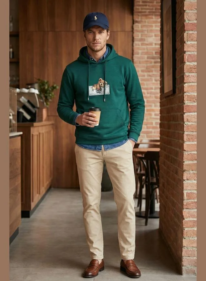 Buratti Buratti Cotton Regular Fit Printed Hooded Sweatshirt with Kangaroo Pocket for Men SWEAT 6141004B