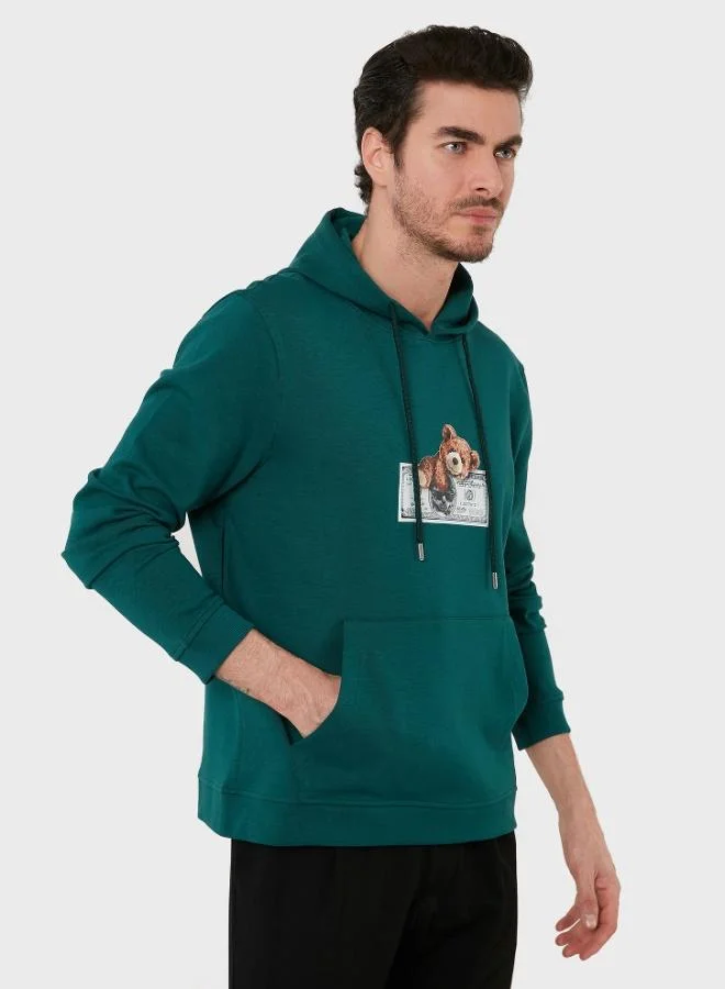 Buratti  Buratti Cotton Regular Fit Printed Hooded Sweatshirt with Kangaroo Pocket for Men SWEAT 6141004B for Men | Best Price UAE