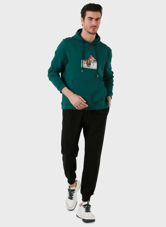 Buratti  Buratti Cotton Regular Fit Printed Hooded Sweatshirt with Kangaroo Pocket for Men SWEAT 6141004B for Men | Best Price UAE