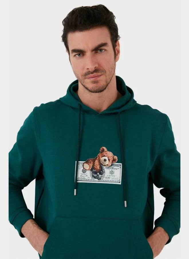 Buratti Cotton Regular Fit Printed Hooded Sweatshirt with Kangaroo Pocket for Men SWEAT 6141004B