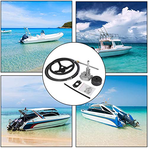 NEWMAIX Outboard Steering System,Marine Turbine Rotary Steering System Outboard Boat Steering Kit with 13.5" Steering Wheel and Steering Cable Rotary Helm 3/4" Tapered Shaft 90° Bezel Fixing Kits (14FT) - Image 2