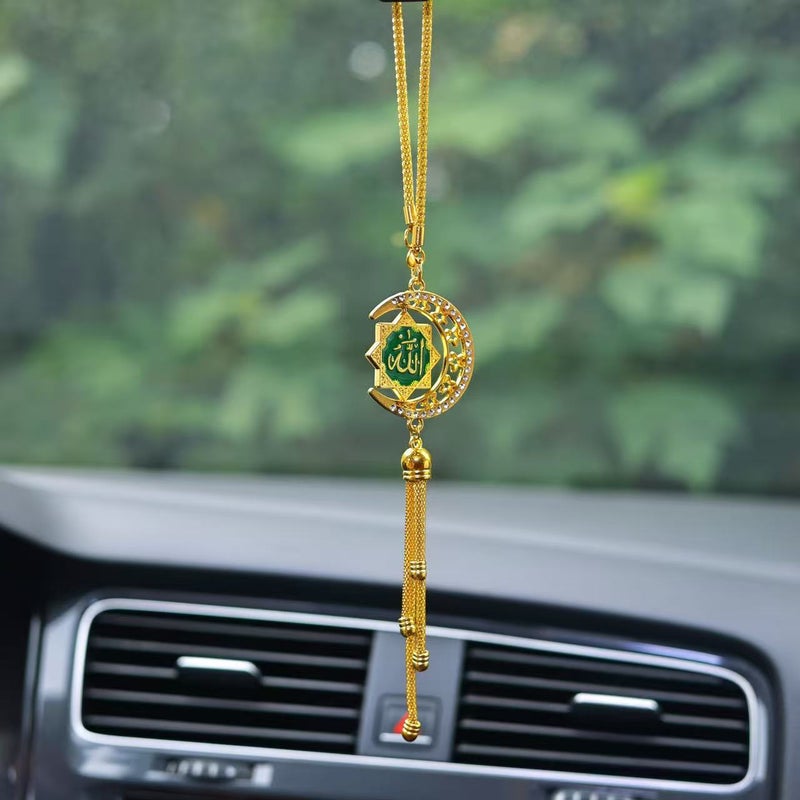 Gold Star Moon Enamel Car Hanging Ornament - 3D Scripture Rearview Mirror Tassel Pendant - Image 5