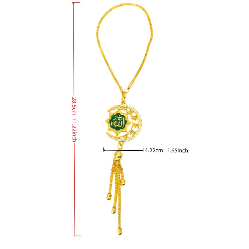 Gold Star Moon Enamel Car Hanging Ornament - 3D Scripture Rearview Mirror Tassel Pendant - Image 2
