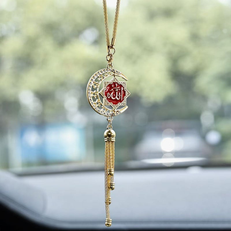 Gold Star Moon Enamel Car Hanging Ornament - 3D Scripture Rearview Mirror Tassel Pendant - Image 3