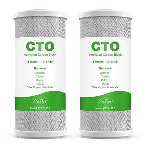 SimPure 5 Micron 10 x 45 Inch Whole House Carbon Water Filter  CTO Activated Coconut Carbon Replacement Cartridge  Fits DB10P DB10C2 GE GXWH40L GXWH35F BB10 FXHTC FC15B 2Pack