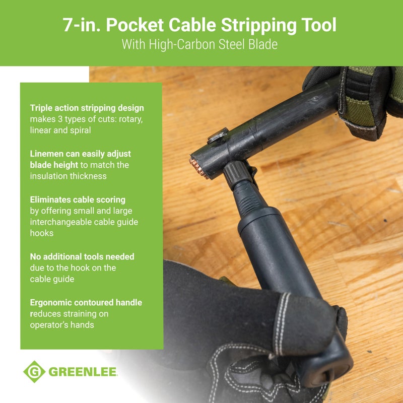 Greenlee 1903 7" Pocket Cable Stripping Tool with High-Carbon Steel Blade, 8 AWG - 1250 Kcmil - Image 3