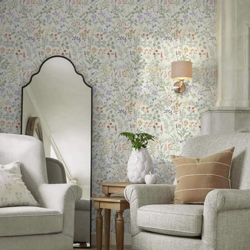 Dimoon 17.3" X 78.7" Peel and Stick Wallpaper Floral Contact Paper Wall Art Beige Green Renter Friendly Waterproof Removable Self Adhesive Wallpaper for Bedroom Livingroom Bathroom Textured Vinyl Roll - Image 5