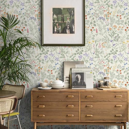 Dimoon 17.3" X 78.7" Peel and Stick Wallpaper Floral Contact Paper Wall Art Beige Green Renter Friendly Waterproof Removable Self Adhesive Wallpaper for Bedroom Livingroom Bathroom Textured Vinyl Roll - Image 3