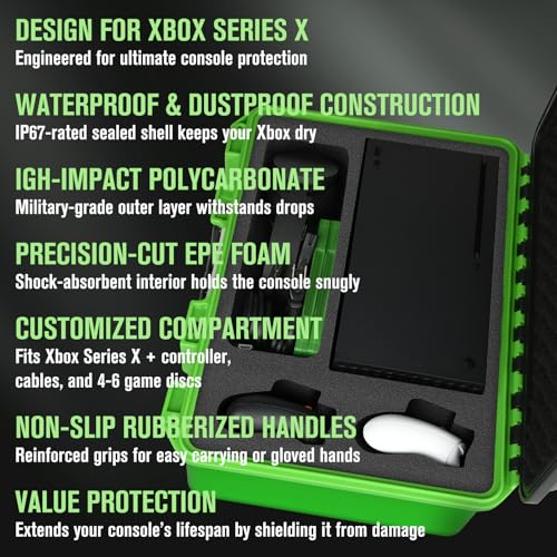 YETEETH Storage Case for Xbox Series X Console: Hard Shell Travel Cases Custom Foam Fits for Xbox Console, Controllers, Headset, Charger and Accessories, IP67 Waterproof Series X Carrying Cases (Only Case) - Image 4