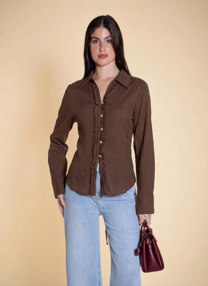 SHAPES RUFFLED LINEN BLOUSE