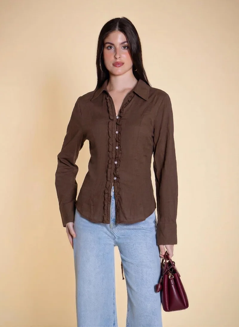 شايبس RUFFLED LINEN BLOUSE