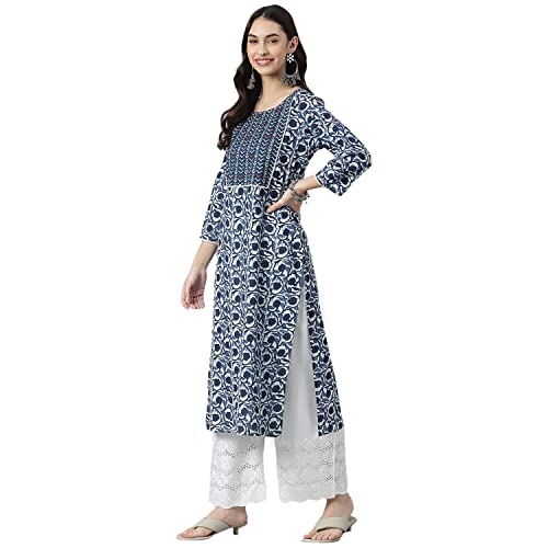 Stylum Women Indigo Floral Printed Cotton Straight Kurta - Image 5