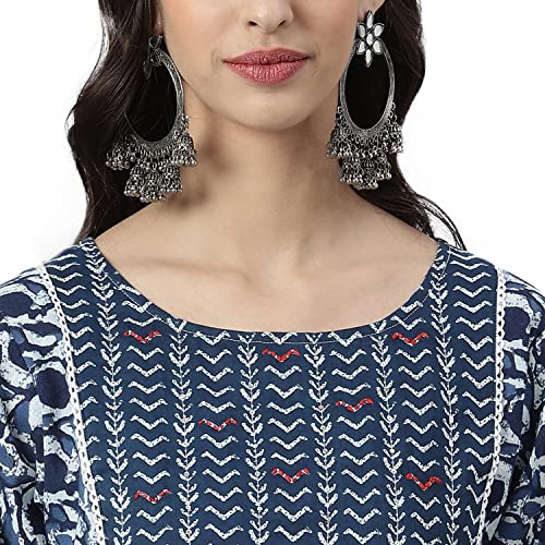 Stylum Women Indigo Floral Printed Cotton Straight Kurta - Image 4