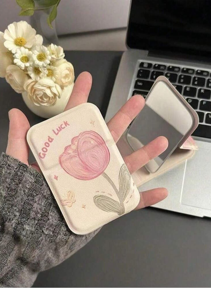 Beautify Pocket Mirror, Portable Folding Makeup Mirror, Compact Adjustable Small Mirror with Stand for Quick Touch-ups, Travel Handheld Mirror for Women Girls, Mini Mirror Great for Home, Office, Camping（Beige） - Image 3